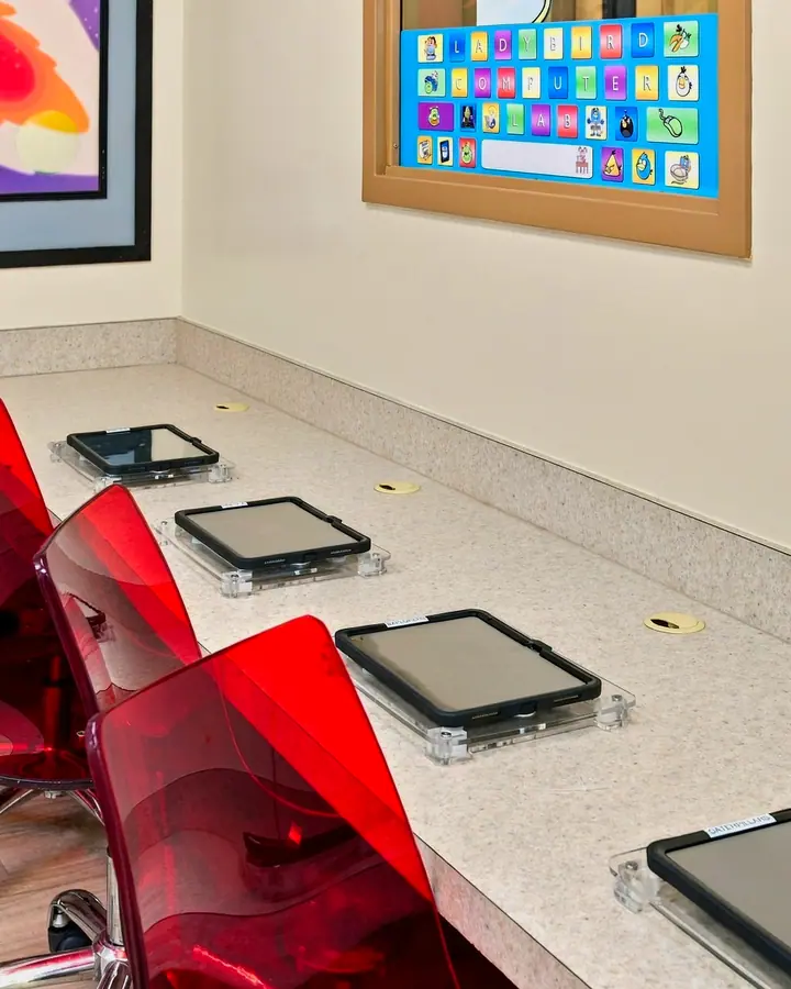 Tablet stations at the computer lab counter