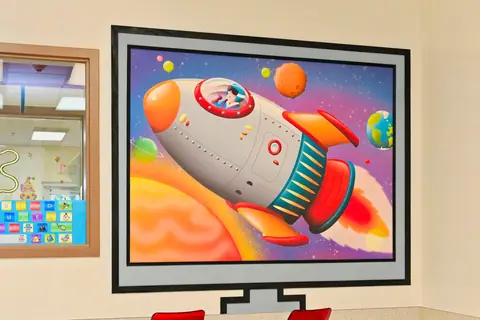 Rocket ship mural in the Ladybird computer lab