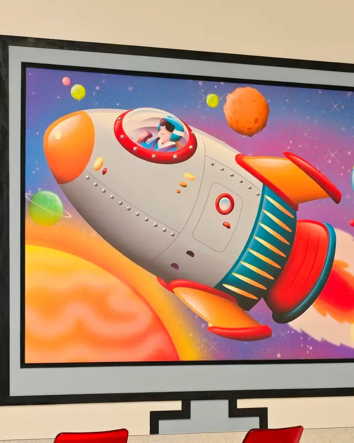 Rocket ship mural in the Ladybird computer lab