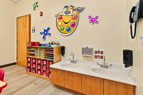 Art Studio sinks and paint supply cubbies
