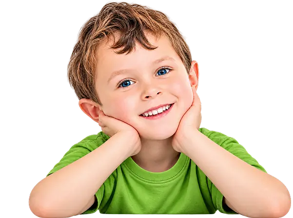 Smiling boy resting his chin in his hands